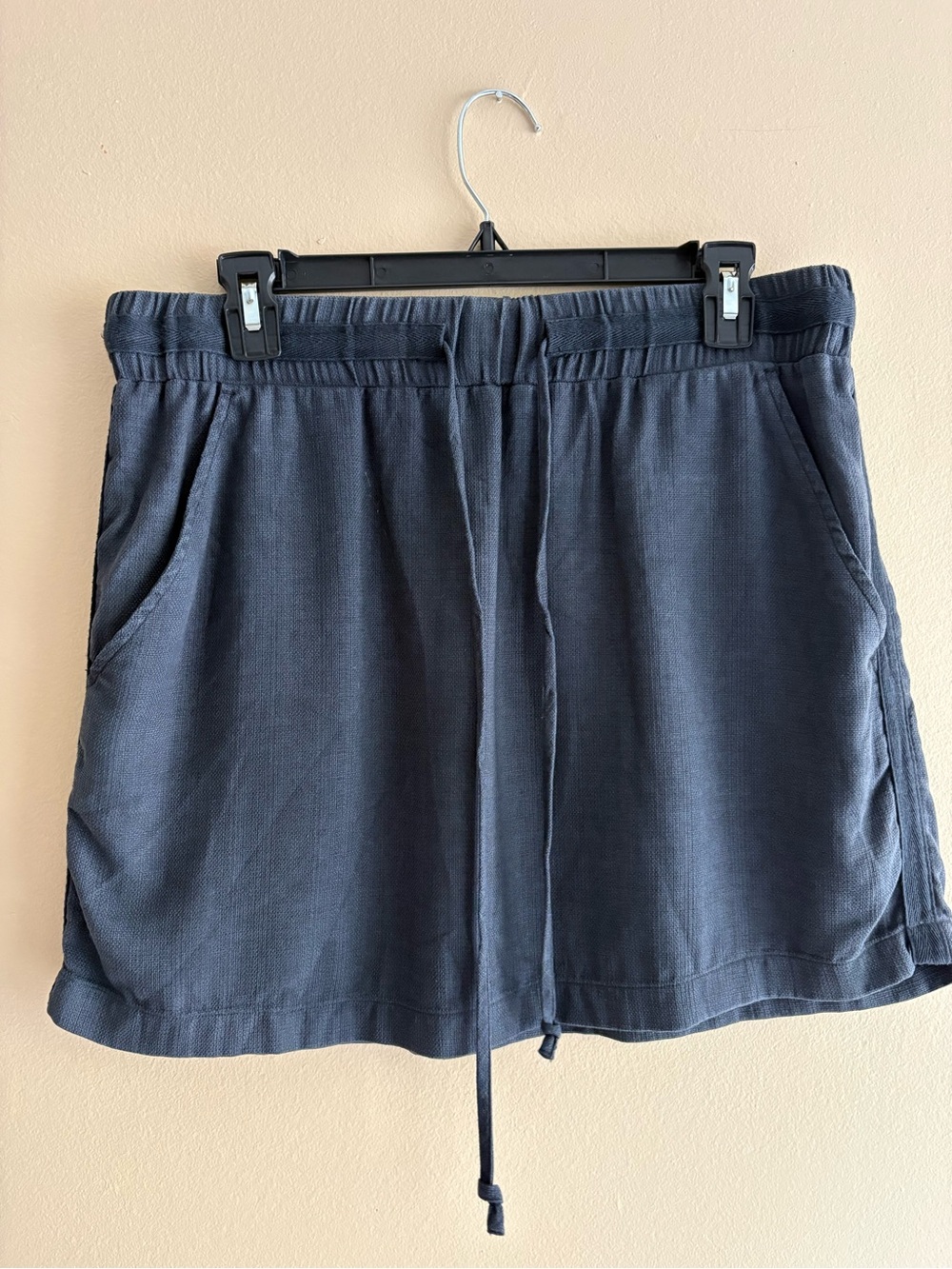 Anthropologie Cloth & Stone Linen Lyocell Navy Drawstring Skirt Medium Pockets